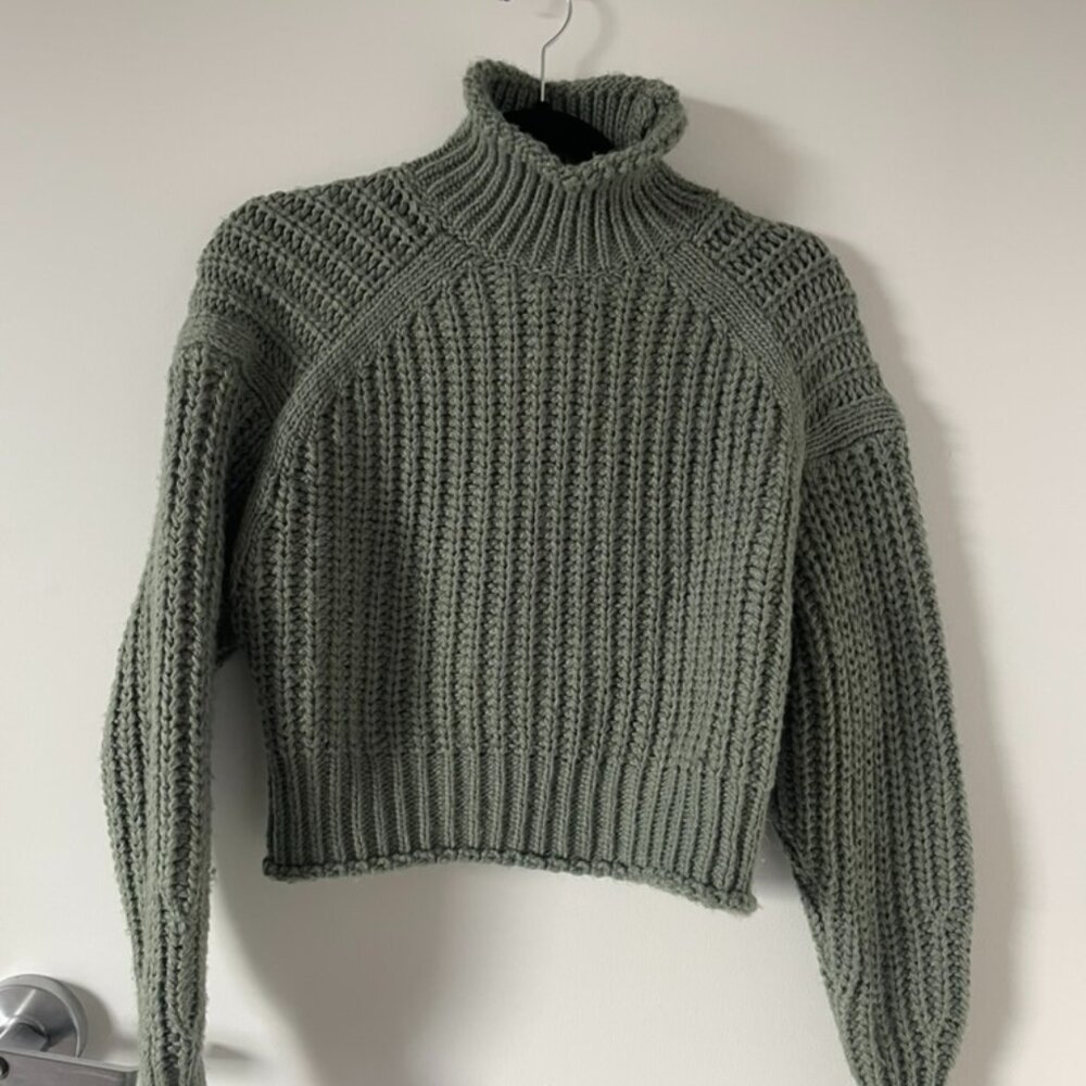 TWO Ladies Chunky Knit Turtleneck Sweaters (Taupe, Olive Green)